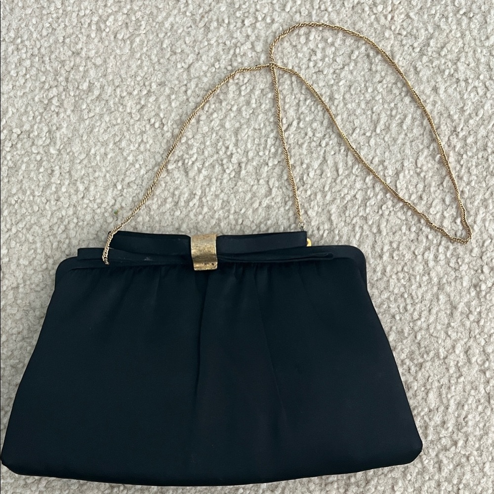 Vintage Black Evening Clutch with Gold Chain